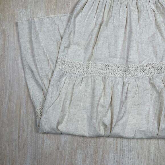 Sim & Sam Beige Linen Blend Crochet Coastal Beach Boho Tiered Midi Dress Small - Picture 5 of 14